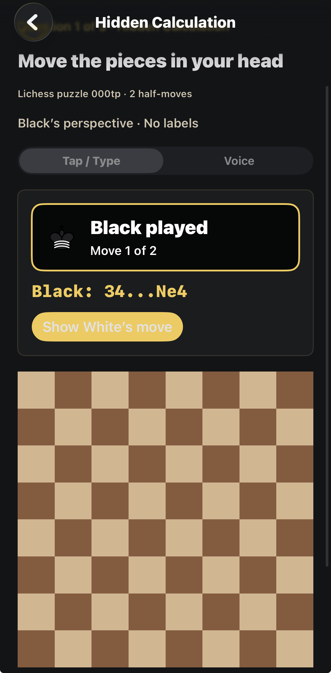 With pieces hidden, follow Black’s 34...Ne4 in your head.