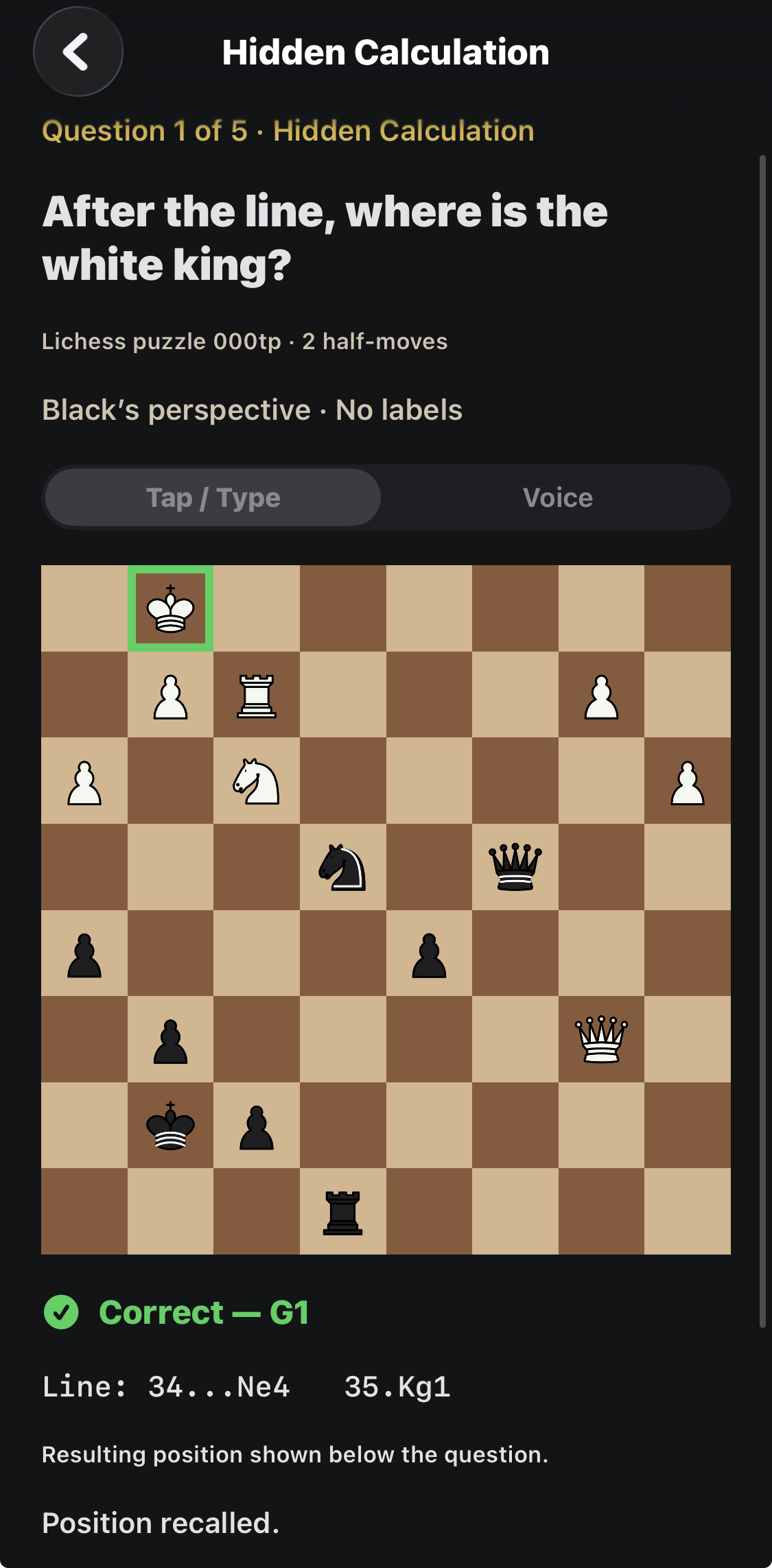 The answer is g1; the resulting position and the line are revealed.