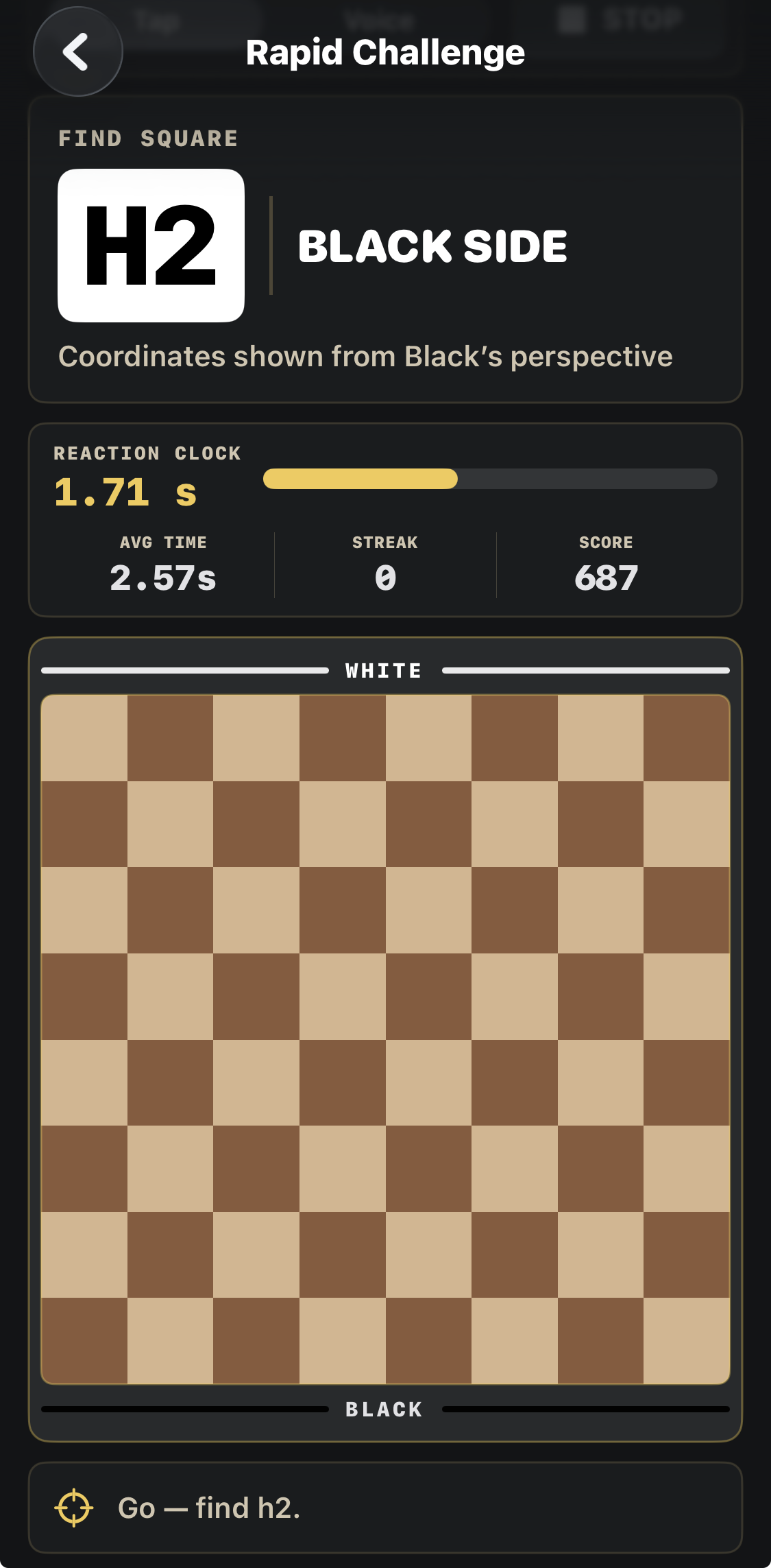 Find h2 from Black’s perspective in an active Rapid Challenge.