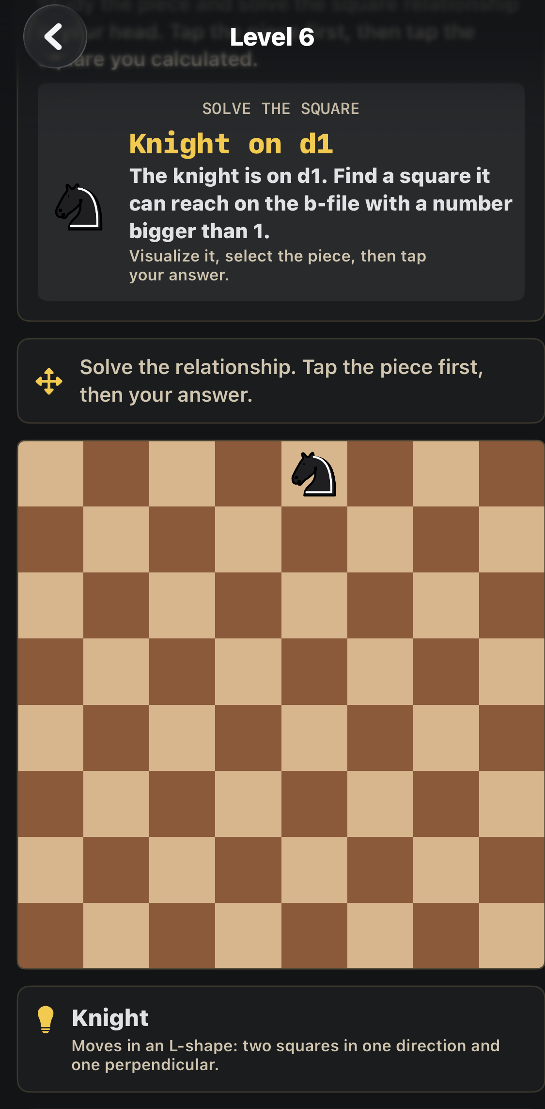 Level 6: find the knight’s destination from Black’s perspective.
