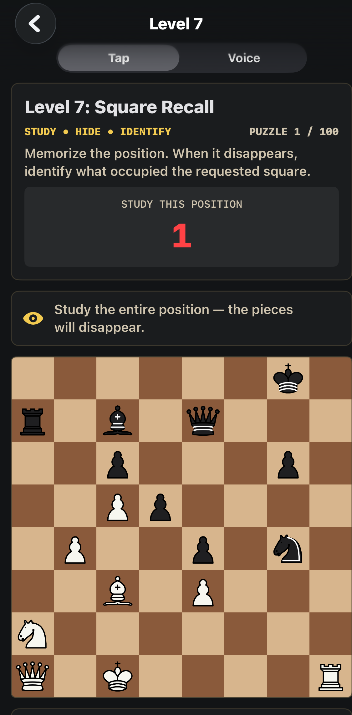 Study the position before the pieces hide.