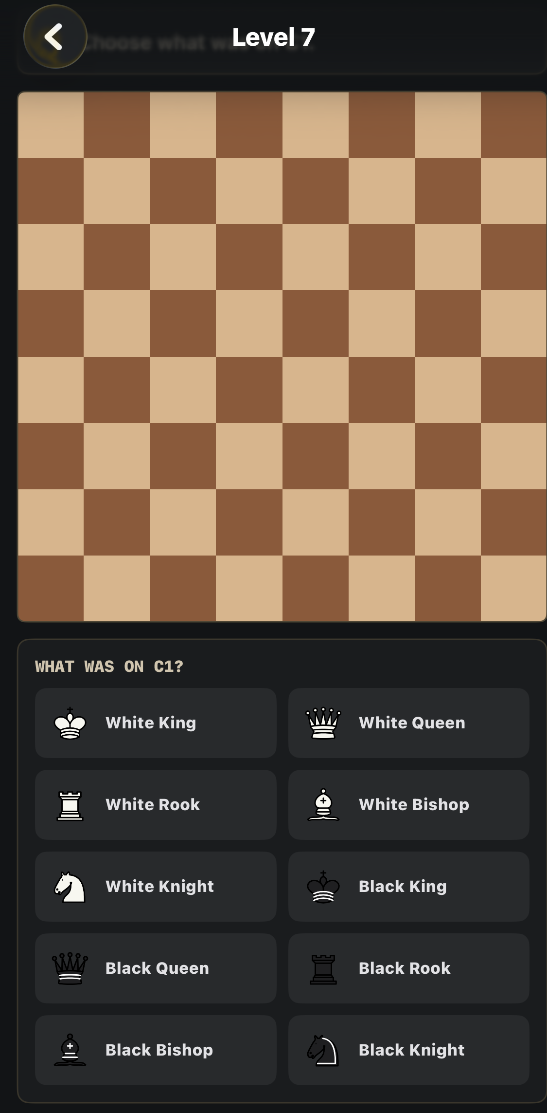 The hidden board and all ten color-and-piece choices.