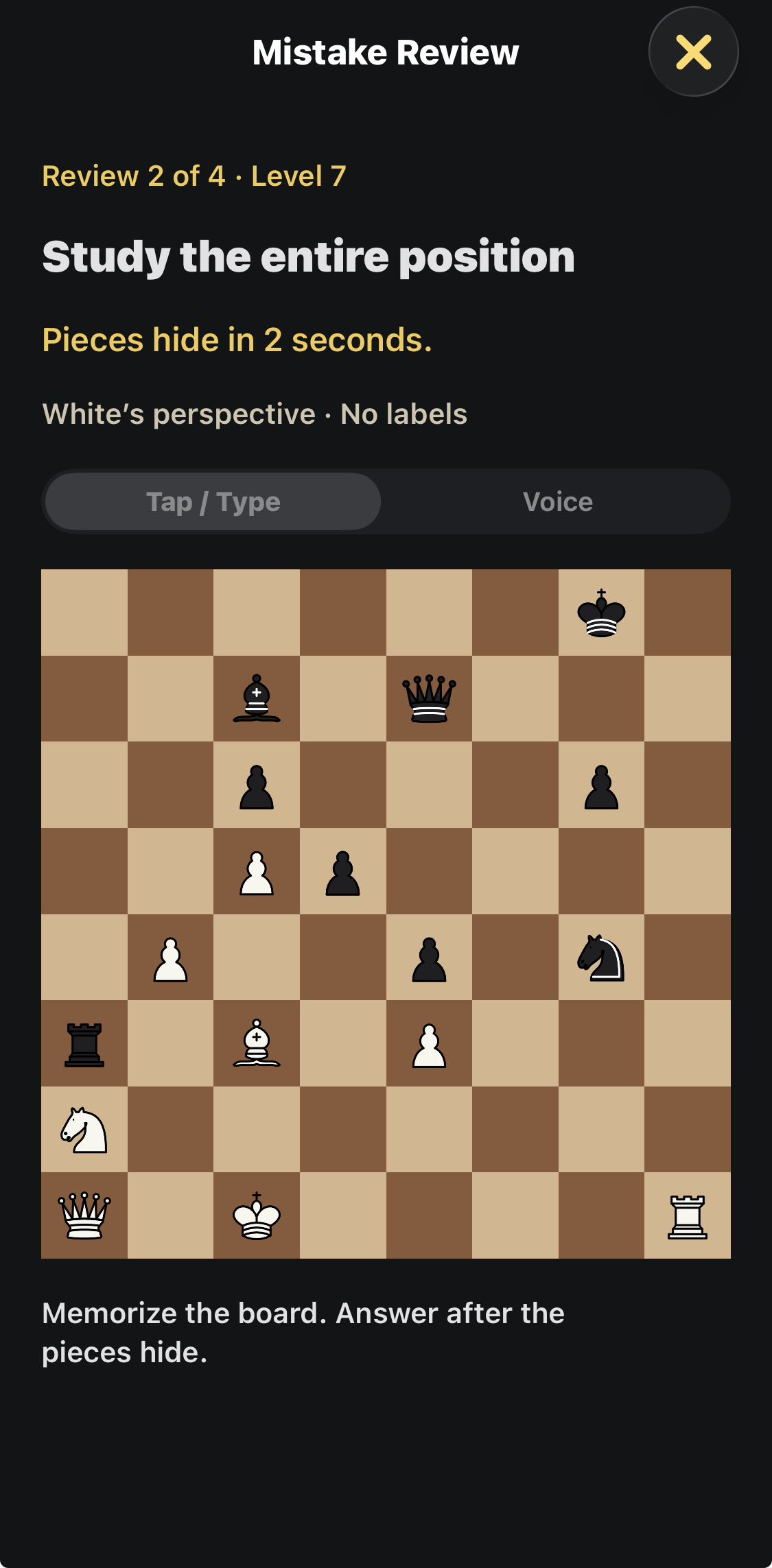 Revisit a missed Level 7 exercise by studying the position again.