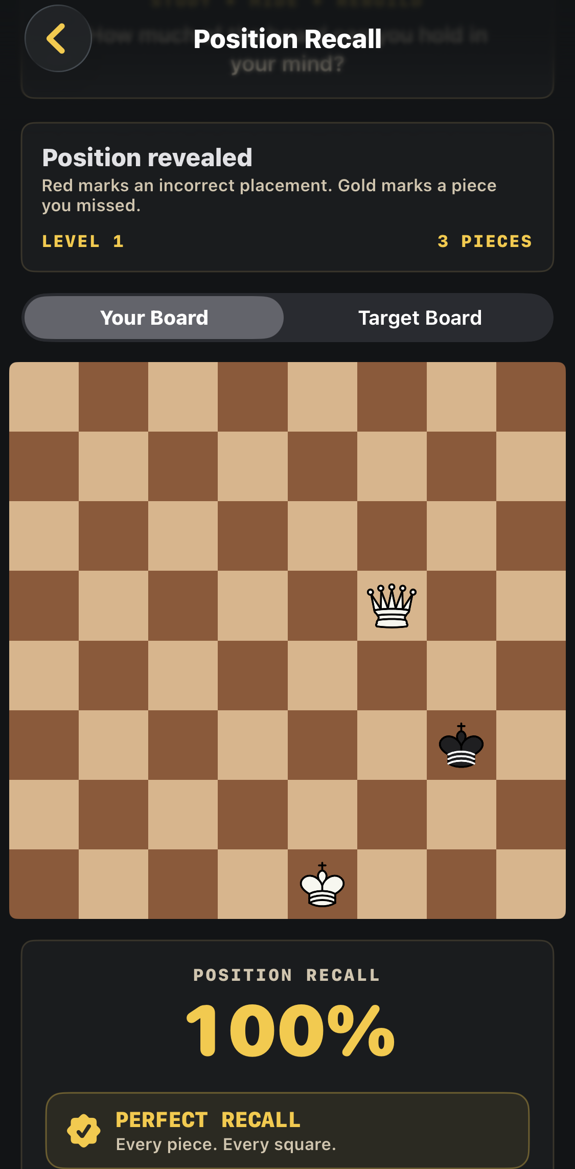 The matching three-piece position reconstructed with 100% accuracy.
