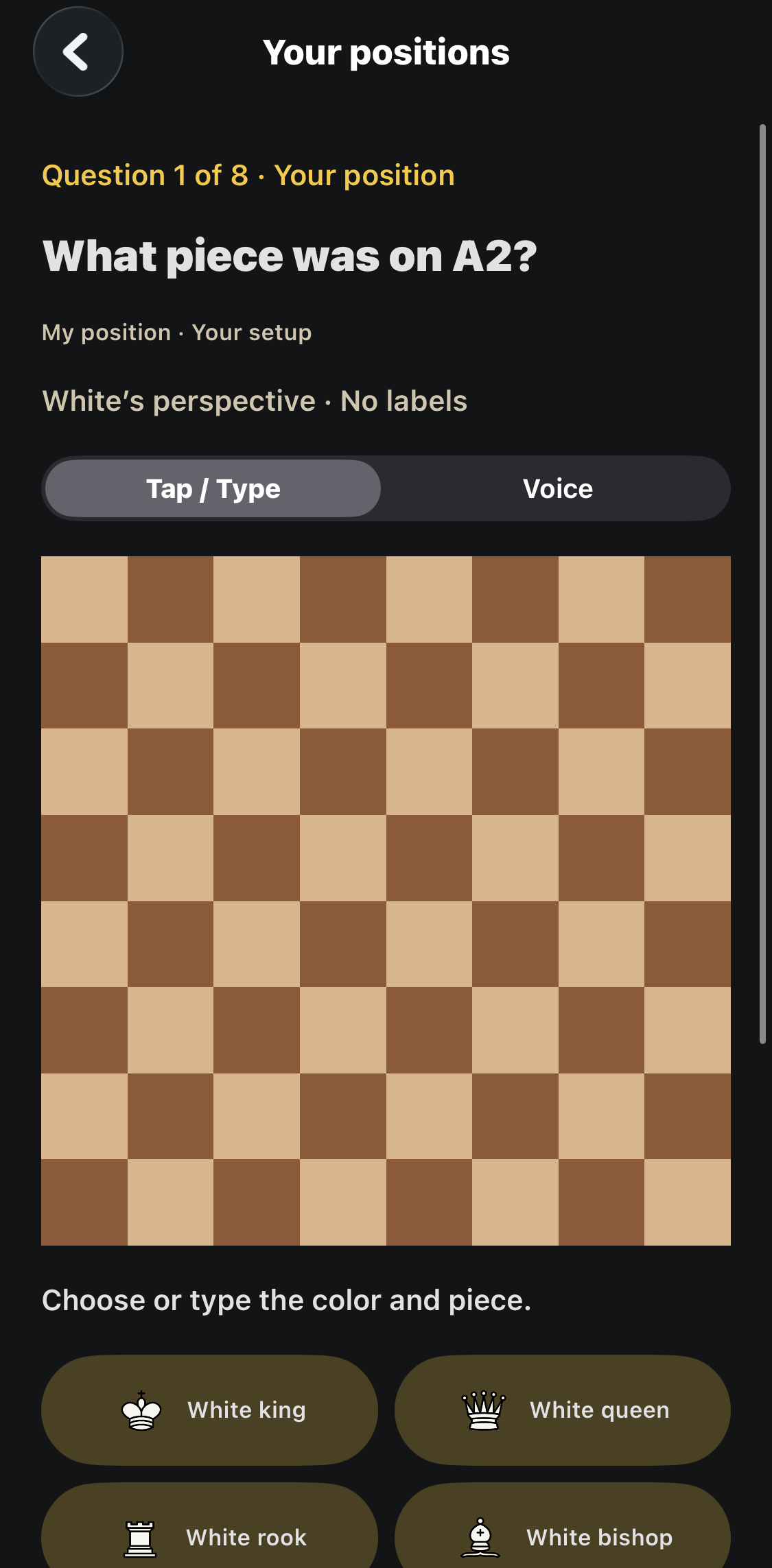 The pieces hide and Square Recall asks what was on a2.